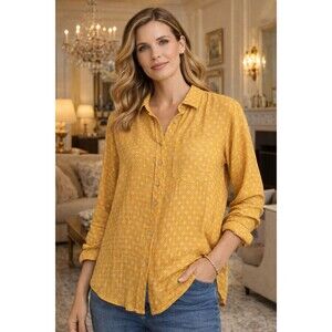 ANTHROPOLOGIE Isadora Tunic Top MEDIUM Yellow Button Front Women WOOL Blend